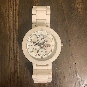 White Ceramic Fossil Watch - Water Resistant